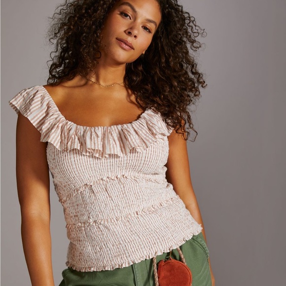 ✨ Anthropologie Ruffle Smocked Blouse Sz 1X - Picture 5 of 9